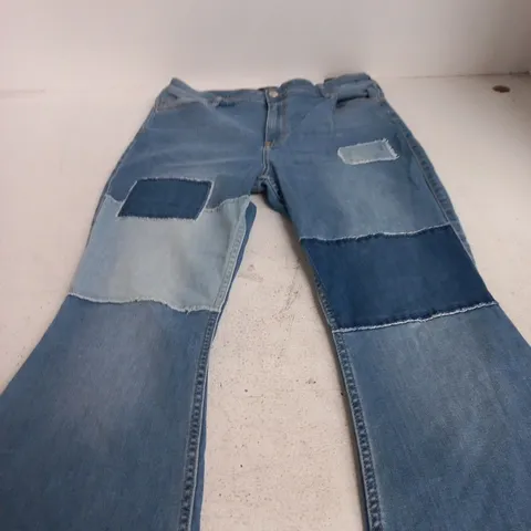 HOLLISTER PATCHWORK DENIM JEANS – HIGH-RISE FLARE, UK 32 (US 15R) – 32W X 31L