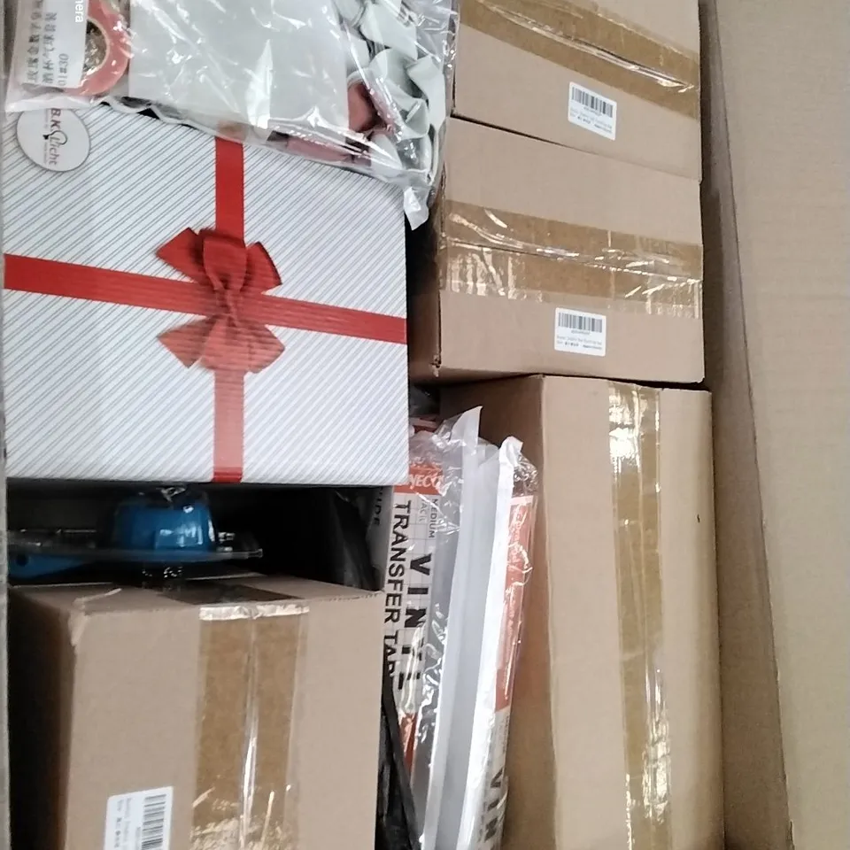 PALLET CONTAINING 6 BOXES OF ASSORTED HOUSEHOLD ITEMS TO INCLUDE REEHUT DOUBLE END PUNCH BAG, VINYL TRANSFER TAPE AND SEALED SCENTED CANDLES