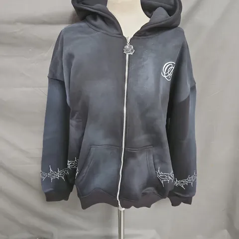 IMPERIAL VZN RHINESTONE EMBROIDERED HOODED ZIP UP JACKET IN FADED BLACK SIZE L/XL