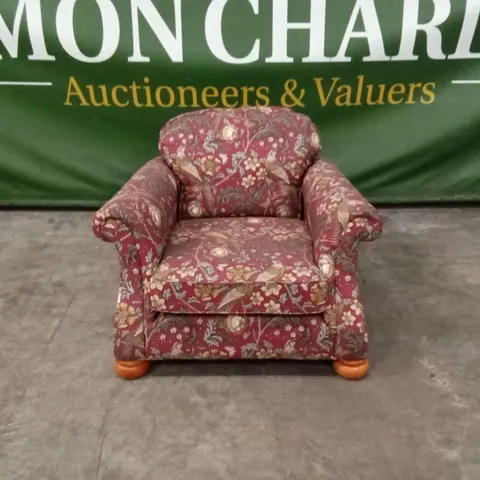 QUALITY DESIGNER FLORAL PATTERN FABRIC DEEP SEAT ARMCHAIR - PURPLE