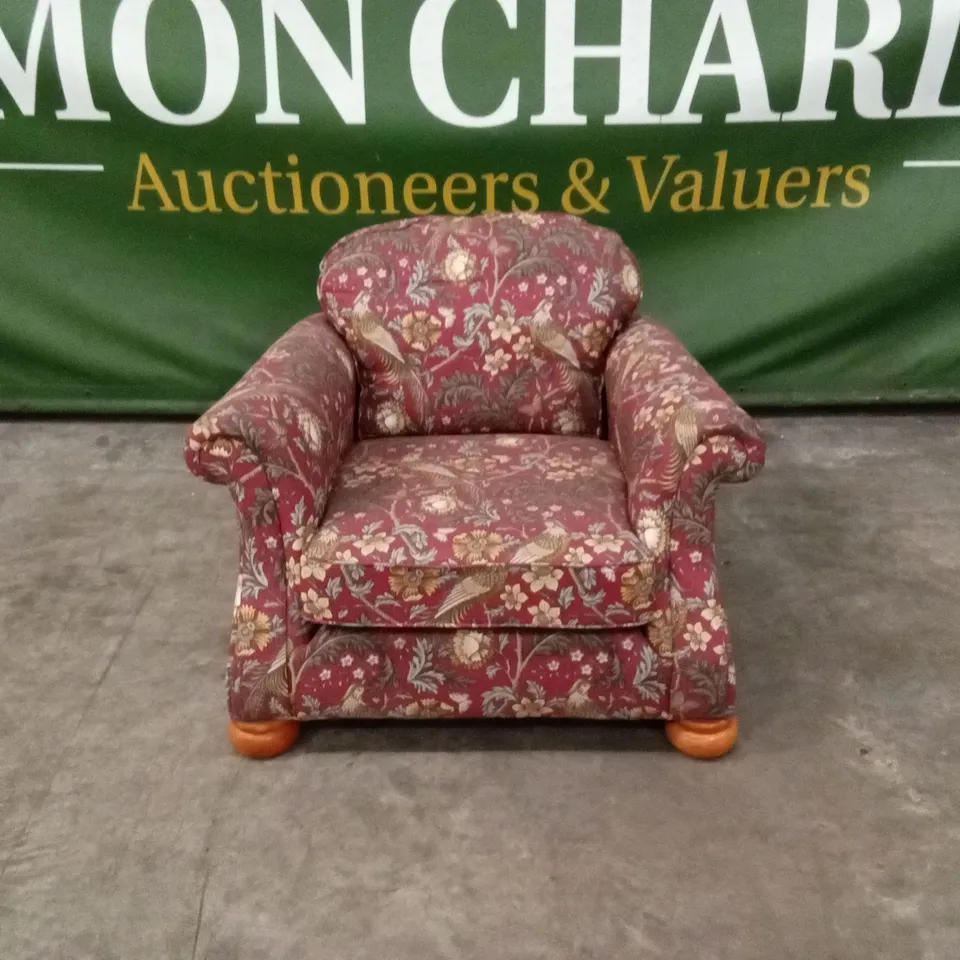 QUALITY DESIGNER FLORAL PATTERN FABRIC DEEP SEAT ARMCHAIR - PURPLE