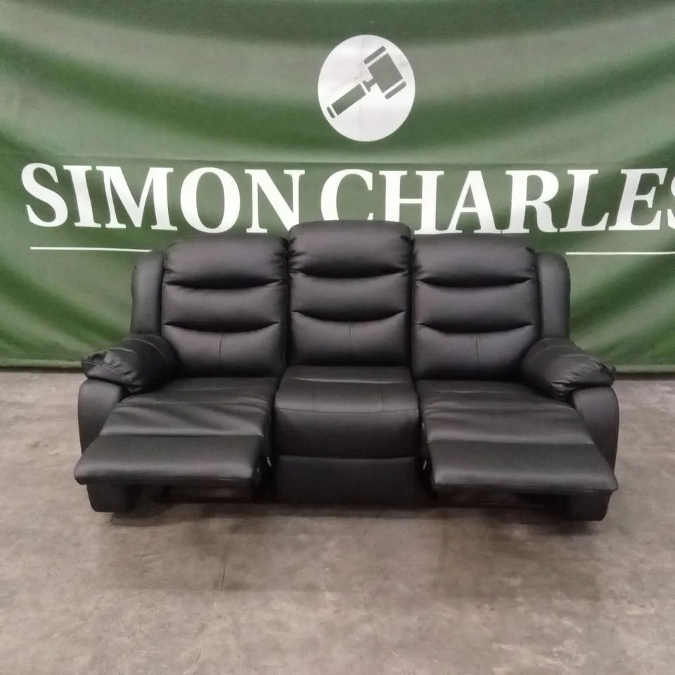 ROTHBURY LUXURY FAUX LEATHER HIGH BACK 3 SEATER MANUAL RECLINER SOFA - BLACK RRP £729