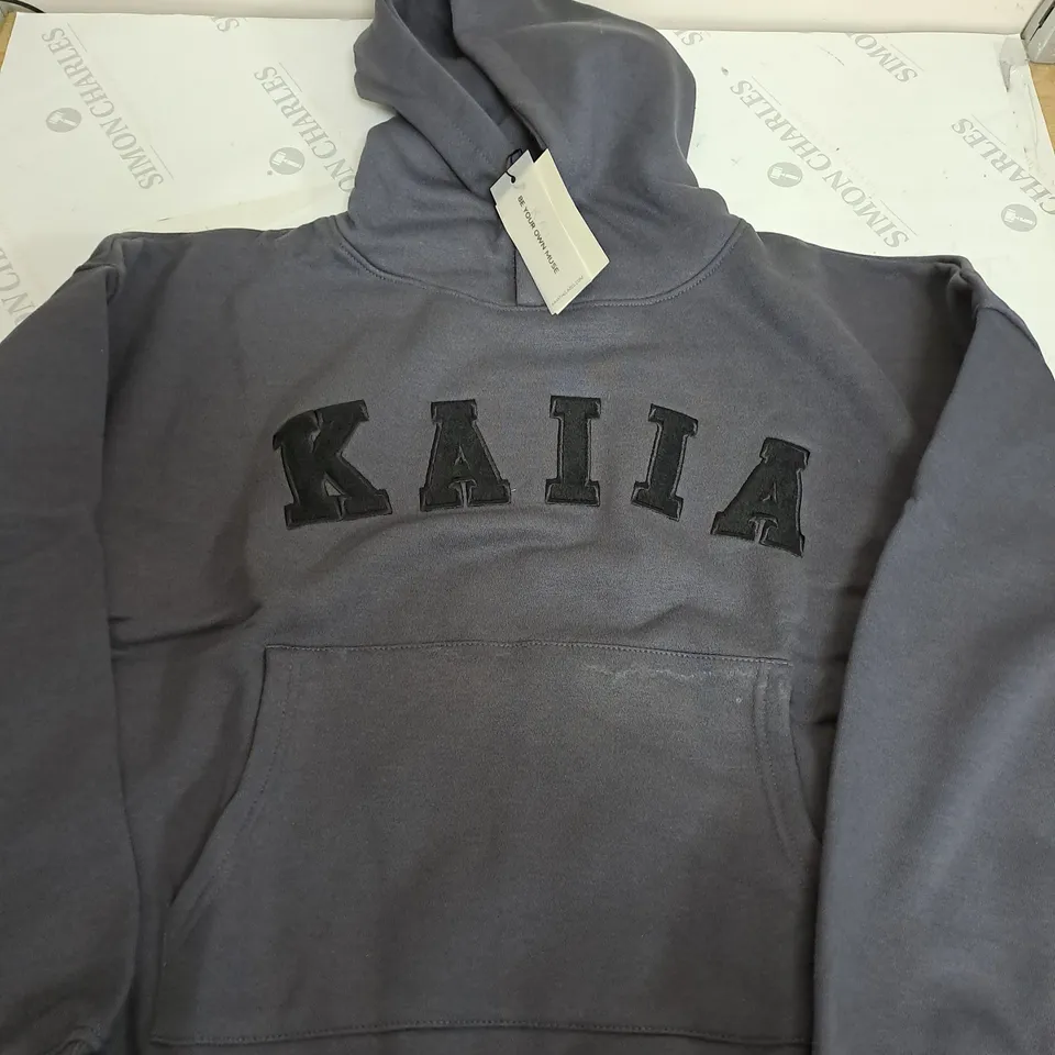 KALIA SLOGAN OVERSIZED GREY HOODIE DARK GREY - SIZE 10