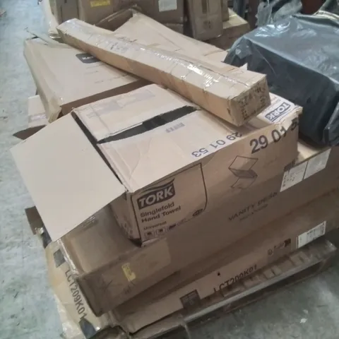 PALLET OF ASSORTED HOUSEHOLD GOODS AND PRODUCTS TO INCLUDE;FOAM MATS,VACUUM CLEANER,VANITY DESK