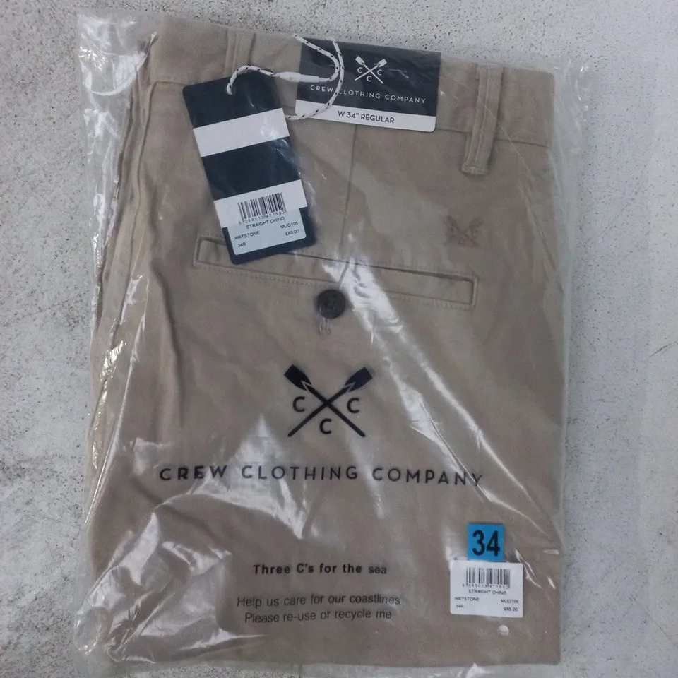 BAGGED CREW CLOTHING COMPANY STRAIGHT CHINOS IN STONE SIZE 34R