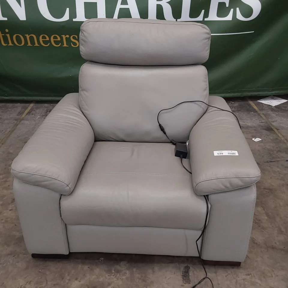 QUALITY ITALIAN DESIGNER RIALTO POWER RECLINING EASY CHAIR GREY LEATHER
