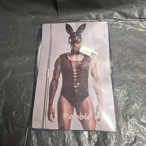 RABBIT MAN COSTUME SET – FETISH BUNNY MASK & LACED BODYSUIT (ONE SIZE), BLACK