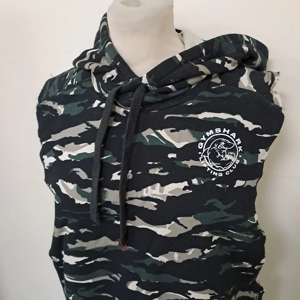 GYMSHARK CAMOUFLAGE SLEEVELESS HOODIE SIZE S