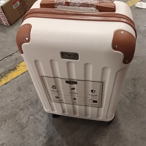 UNBOXED KEPLIN LUGG SMALL SIZE TRAVEL SUITCASE WITH WHEELS AND CREAM WITH BROWN COLOUR 