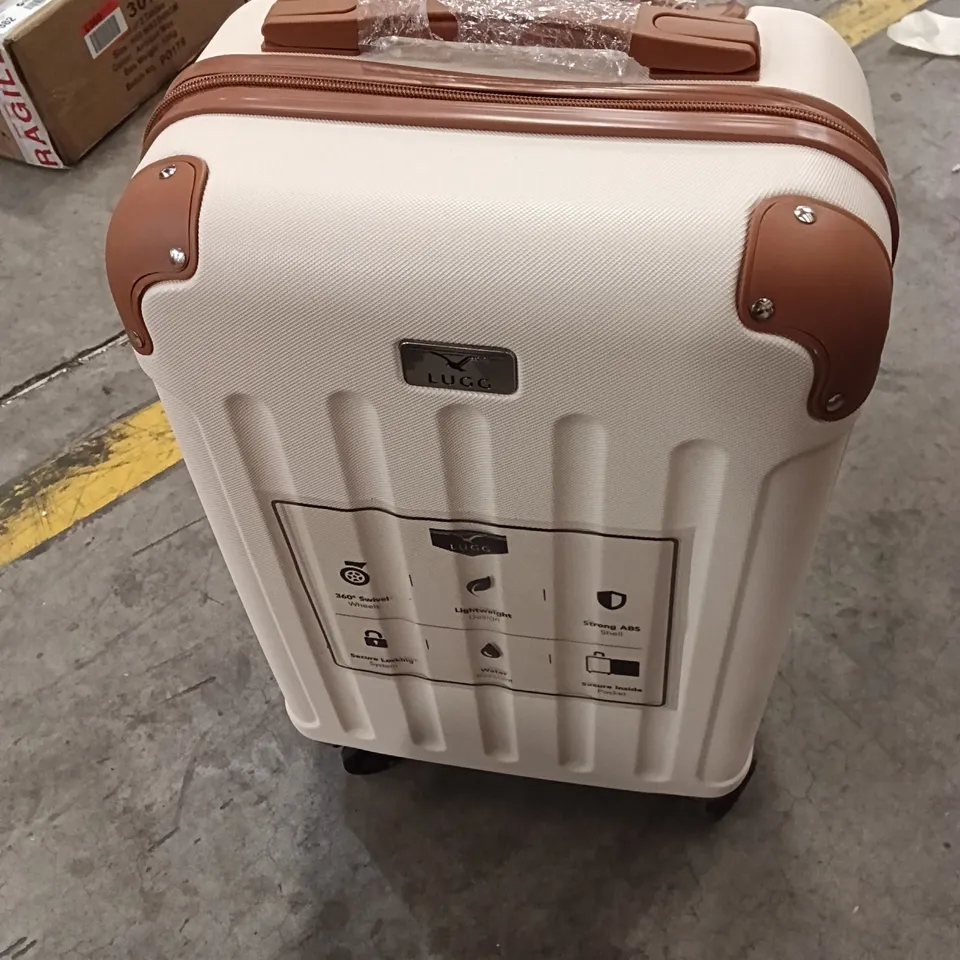 UNBOXED KEPLIN LUGG SMALL SIZE TRAVEL SUITCASE WITH WHEELS AND CREAM WITH BROWN COLOUR 