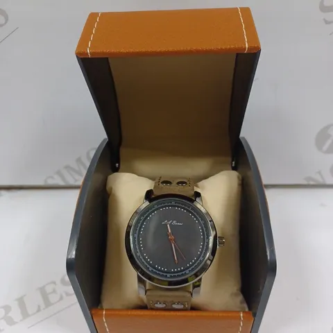 LA BANUS GENUINE LEATHER STRAP BLACK DIAL WATCH 