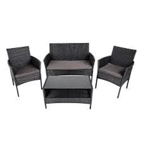 BOXED 4PC RATTAN GARDEN FURNITURE SET FOR INDOOR/OUTDOOR USE COMFORTABLE AND DURABLE