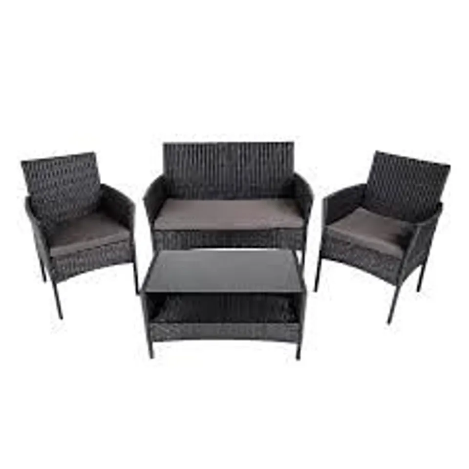 BOXED 4PC RATTAN GARDEN FURNITURE SET FOR INDOOR/OUTDOOR USE COMFORTABLE AND DURABLE