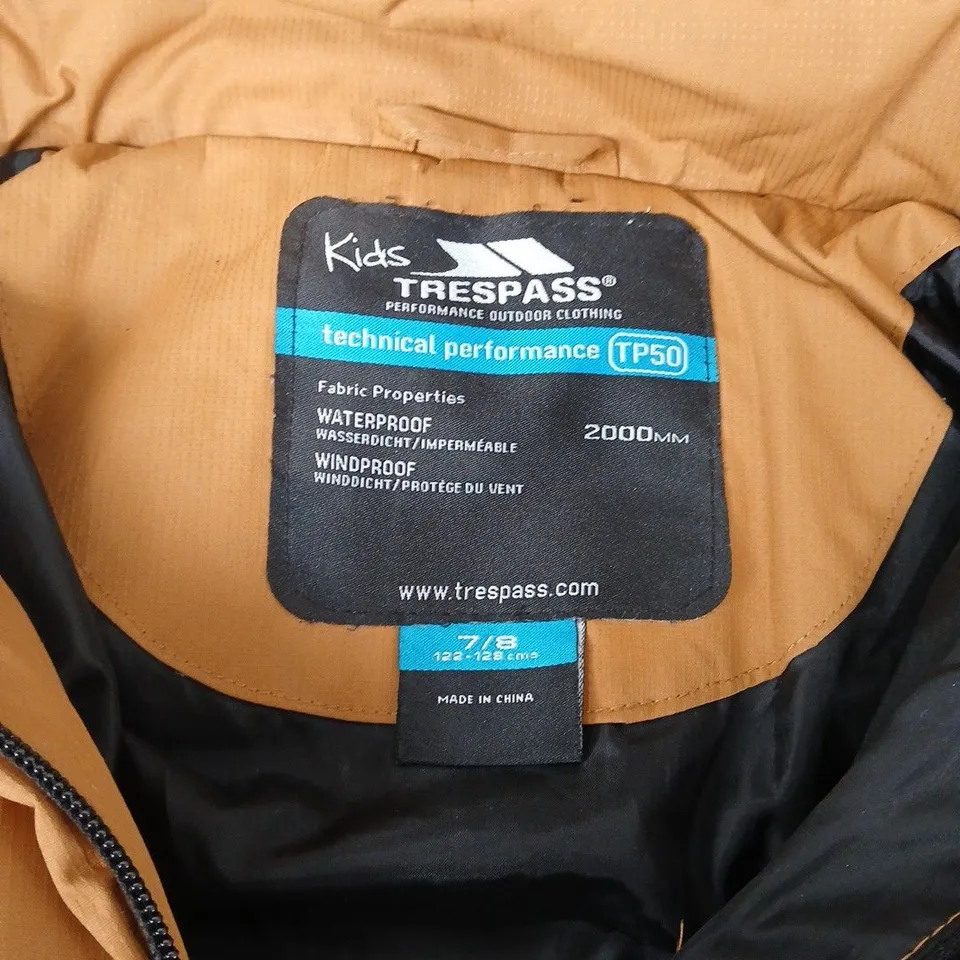 TRESSPASS KIDS TP50 WATERPROOF COAT IN CARAMEL - 7/8