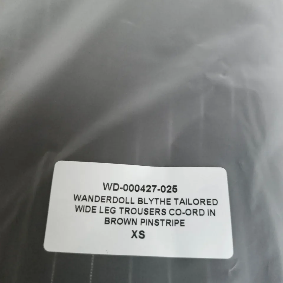 WANDERDOLL BLYTHE TAILORED WIDE-LEG TROUSERS CO-ORD IN BROWN PINSTRIPE – XS