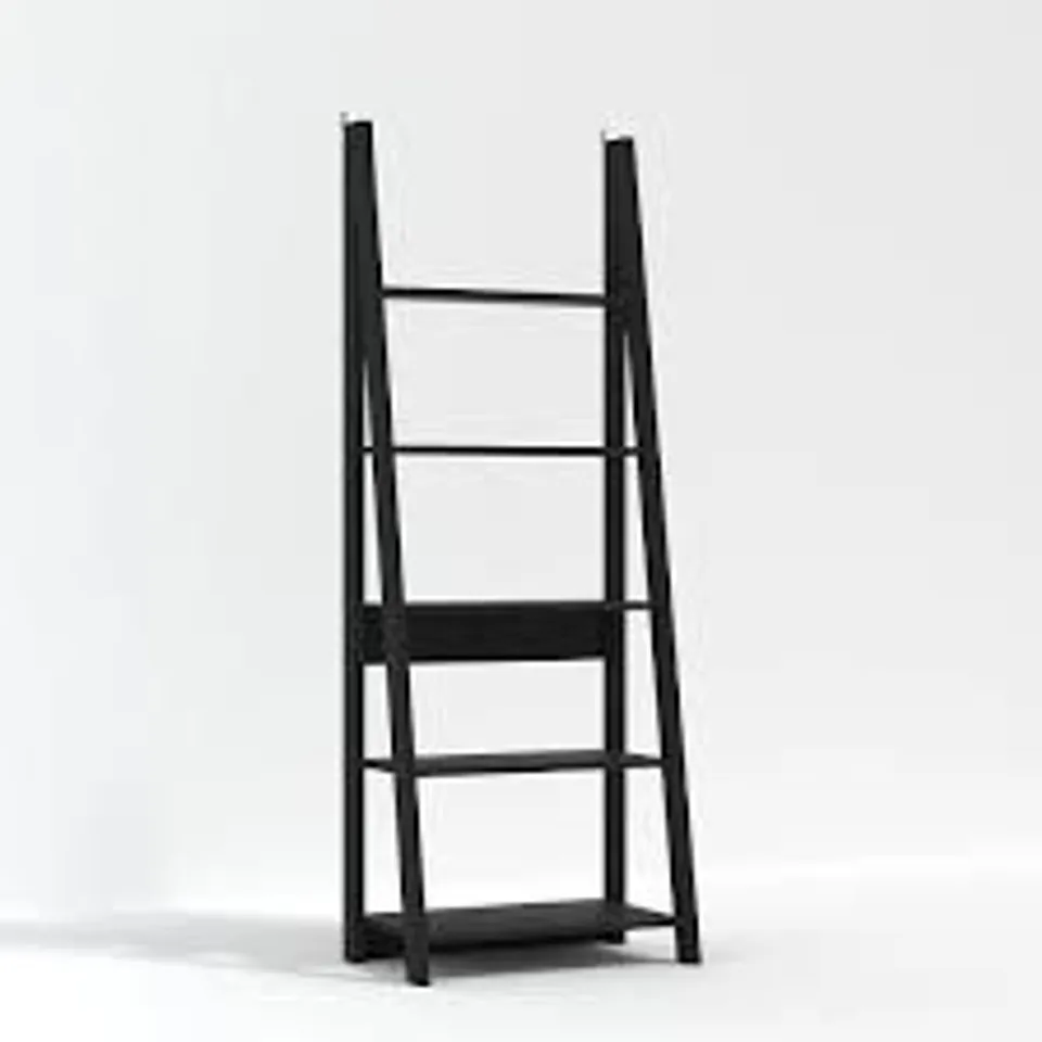 BOXED TIVA LADDER BOOKCASE SHELVING UNIT - BLACK (1 BOX)