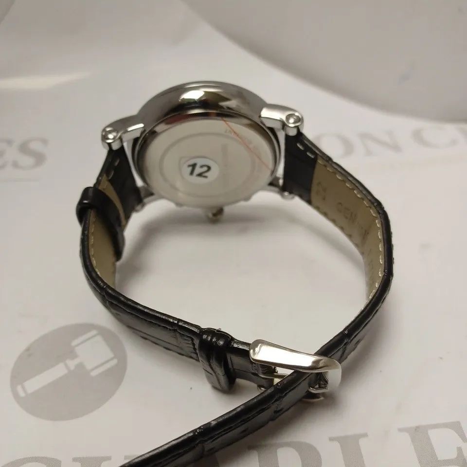 MENS LOUIS LACOMBE CHRONOGRAPH WATCH – MULTI FUNCTION DIAL WITH DATE – ROMAN NUMERAL DIAL – LEATHER STRAP