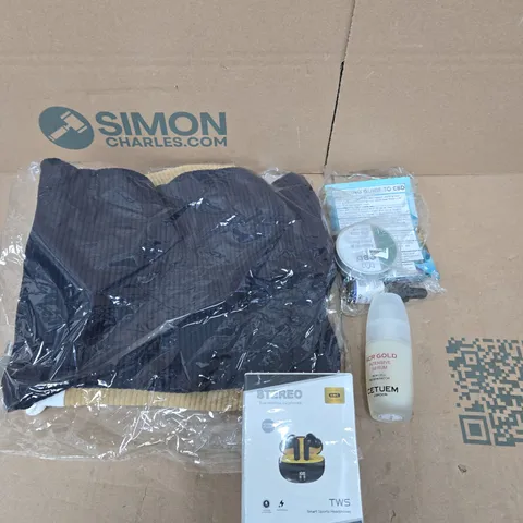 APPROXIMATELY 20 ASSORTED HOUSEHOLD PRODUCTS TO INCLUDE CLOTHING, WIRELESS EARPHONES, SCR GOLD SERUM ETC 