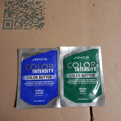 BOX OF APPROXIMATELY 35 ASSORTED JOICO PRODUCTS TO INCLUDE: COLOR BUTTER GREEN AND PURPLE