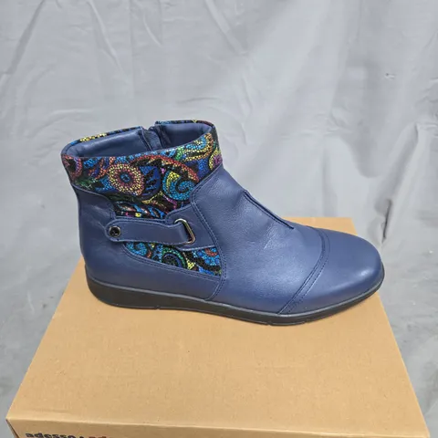 ADESSO BLUE/MULTI COLOUR ANKLE BOOT SIZE 40 BOXED