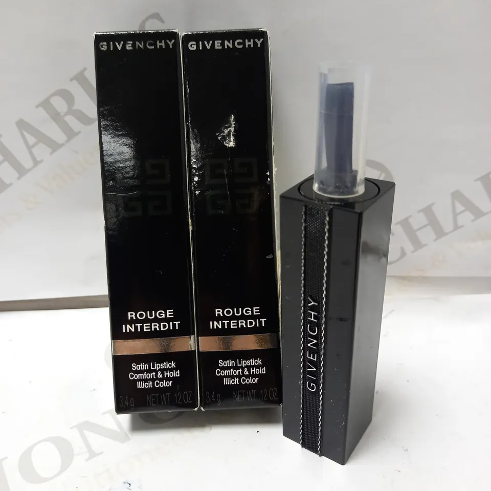 LOT OF 2 GIVENCHY ROUGE INTERDIT SATIN LIPSTICK COMFORT & HOLD - 9 ROSE ALIBI 