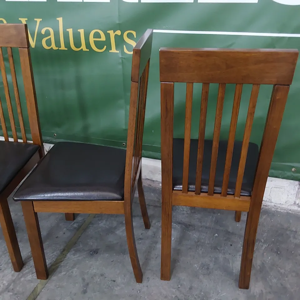 SET OF FOUR DARK WOOD DINING CHAIRS UPHOLSTERED SEATS IN BLACK PU