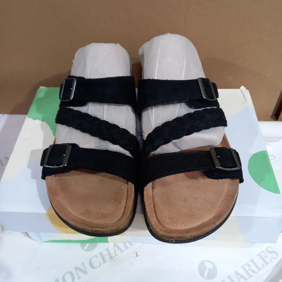 EARTH ORIGINS BLACK LEATHER LOOK SANDELS UK 8