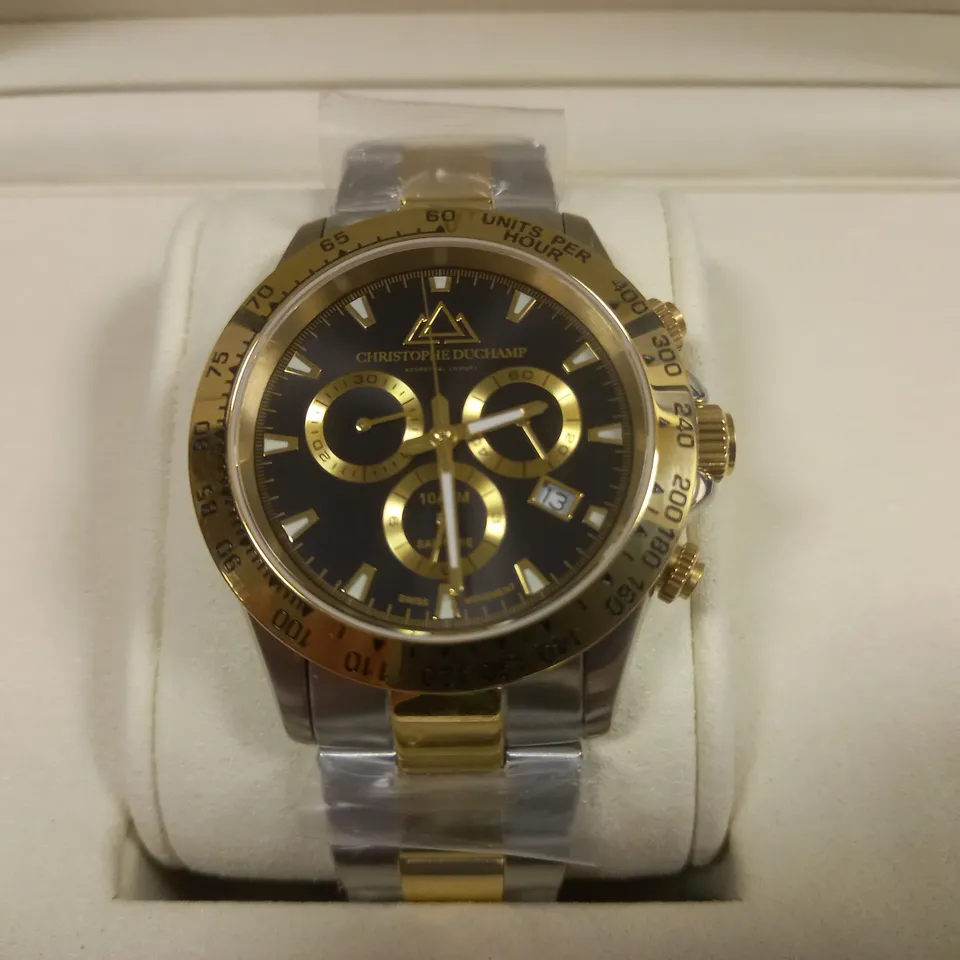 BOXED CHRISTOPHER DUCHAMP GENTS SWISS MOVEMENT GRAND MONT TWO TONE WATCH