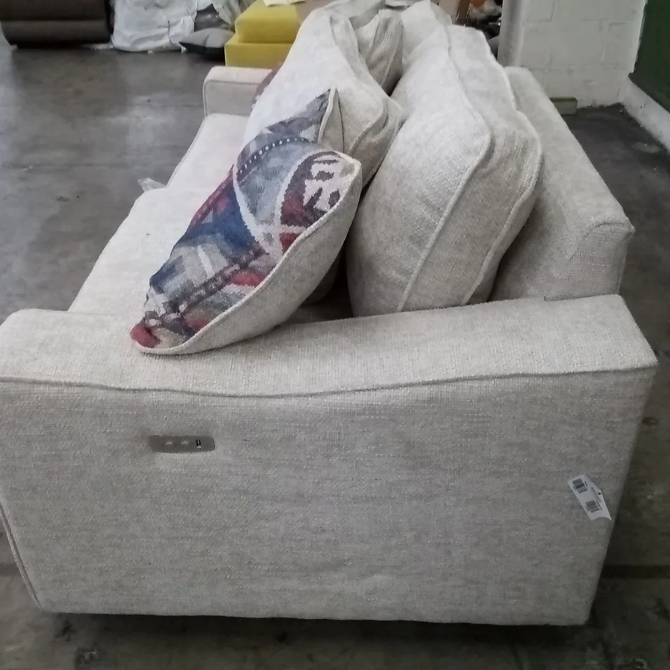 QUALITY DESIGNER COOPER DISPLAY 3 SEATER POWER RECLINER SOFA - CHUNKI NATURAL / SCATTERS MODASA MULTI