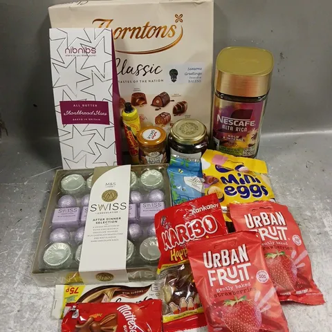 APPROXIMATELY 12 ASSORTED FOOD & DRINK ITEMS TO INCLUDE - NESCAFE ALTA RICH - THORNTONS CLASSIC BOX - FORTNUM & MASON CHRISTMAS FIG PRESERVE - ETC