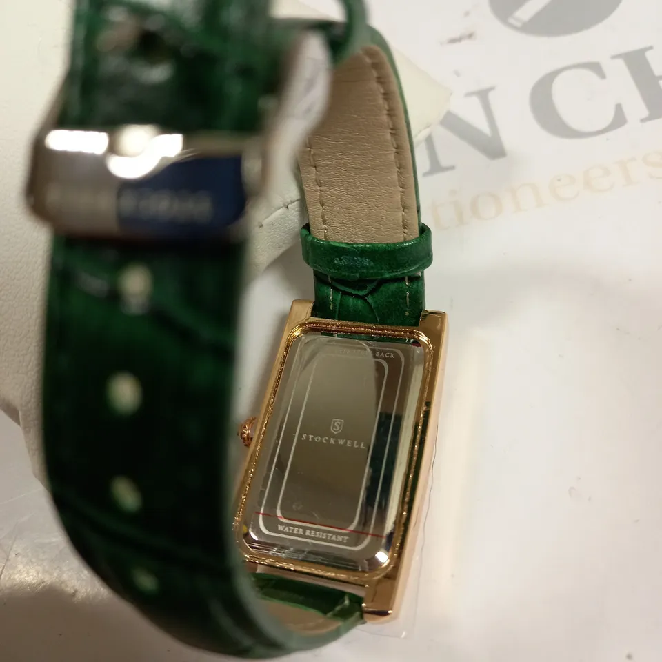 MENS STOCKWELL WATCH- GREEN LEATHER STRAP- GOLD STAINLESS STEEL DIAL 