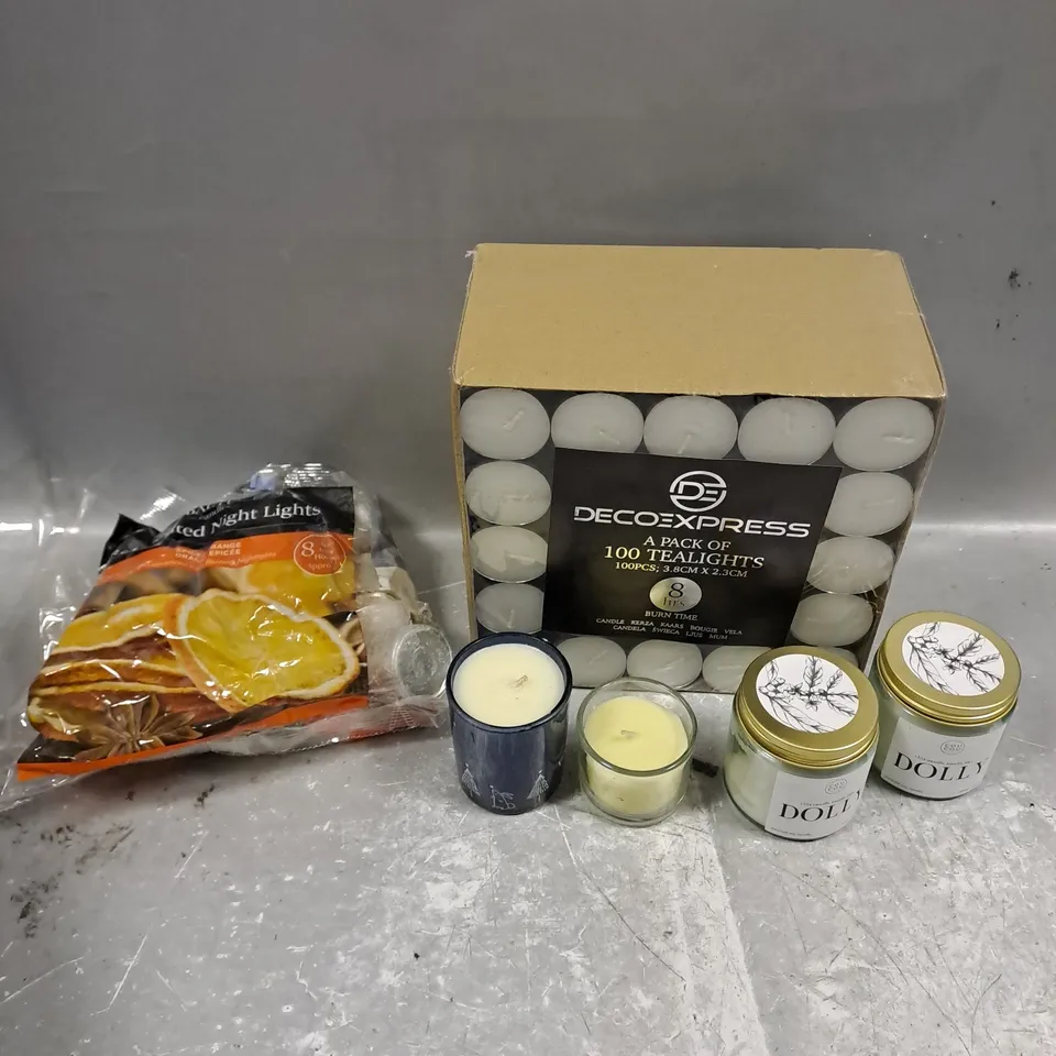 APPROXIMATELY 6 ASSORTED CANDLE PRODUCTS TO INCLUDE TEA LIGHTS & BLOCK CANDLES