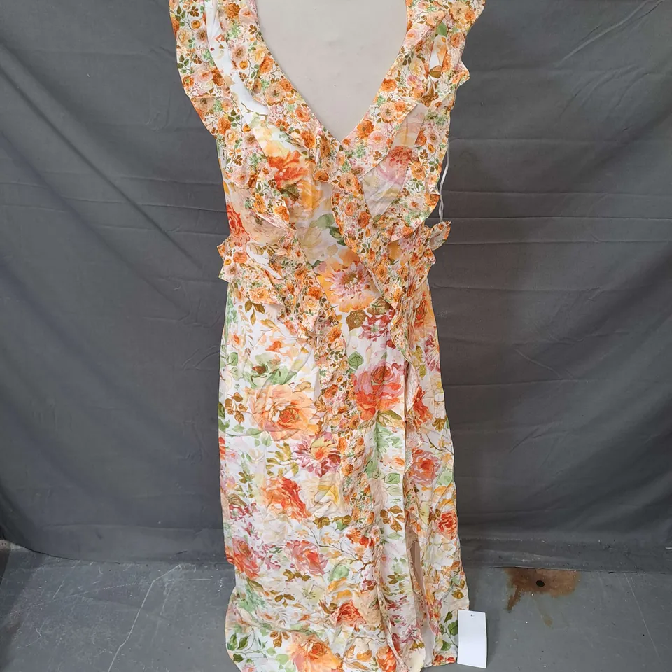 NOBODY'S CHILD VIOLA CHIFFON MAXI DRESS IN YELLOW FLORAL PRINT SIZE 10