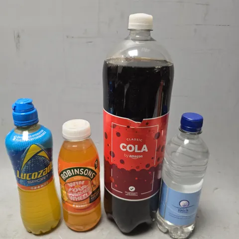 APPROXIMATELY 10 ASSORTED DRINKS ITEMS TO INCLUDE - LUCOZADE ORANGE , AMAZON COLA ETC