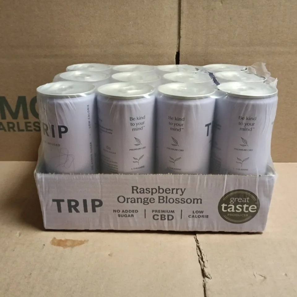 TRIP CBD INFUSED MULTIPACK (12 X 250ML CANS) - RASPBERRY & ORANGE BLOSSOM FLAVOUR