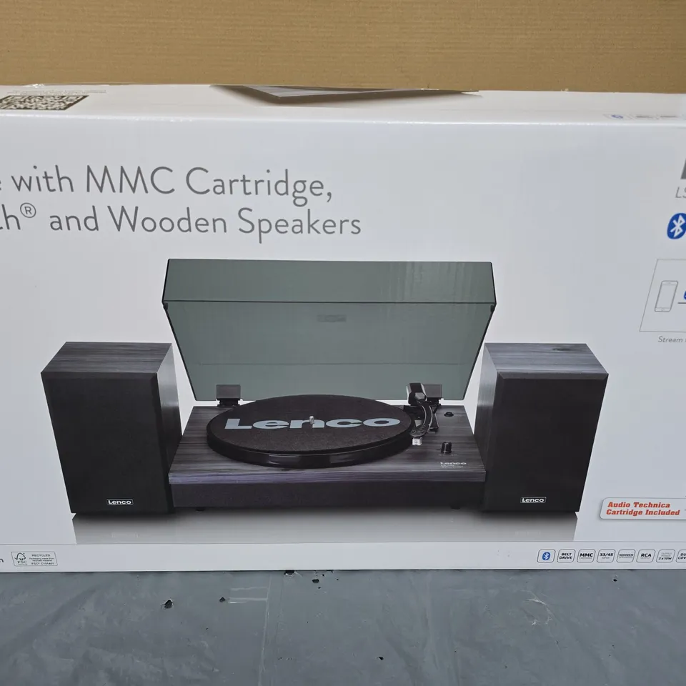 LENCO LS-300BK TURNTABLE (V2) WITH BLUETOOTH & WOODEN SPEAKERS – BOXED