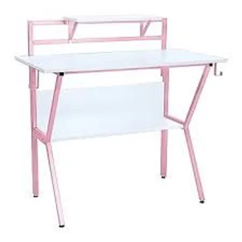 BOXED NEO ERGONOMIC 2 TIER GAMING COMPUTER OFFICE DESK - PINK (1 BOX)