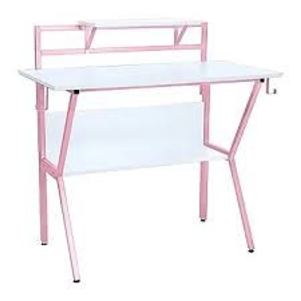 BOXED NEO ERGONOMIC 2 TIER GAMING COMPUTER OFFICE DESK - PINK (1 BOX)