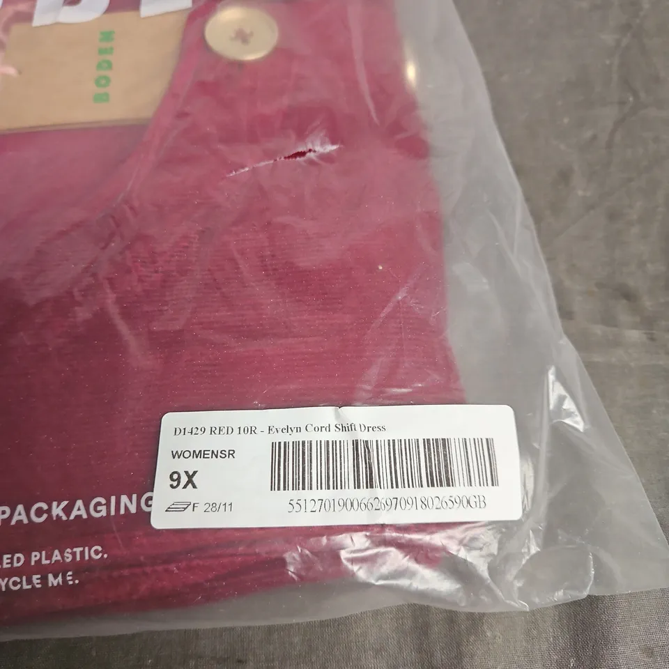 BODEN EVELYN CORD SHIFT DRESS – RED – UK 10R
