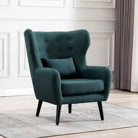 BOXED DESIGNER WINSLOW GREEN FABRIC ACCENT CHAIR & FOOTSTOOL 
