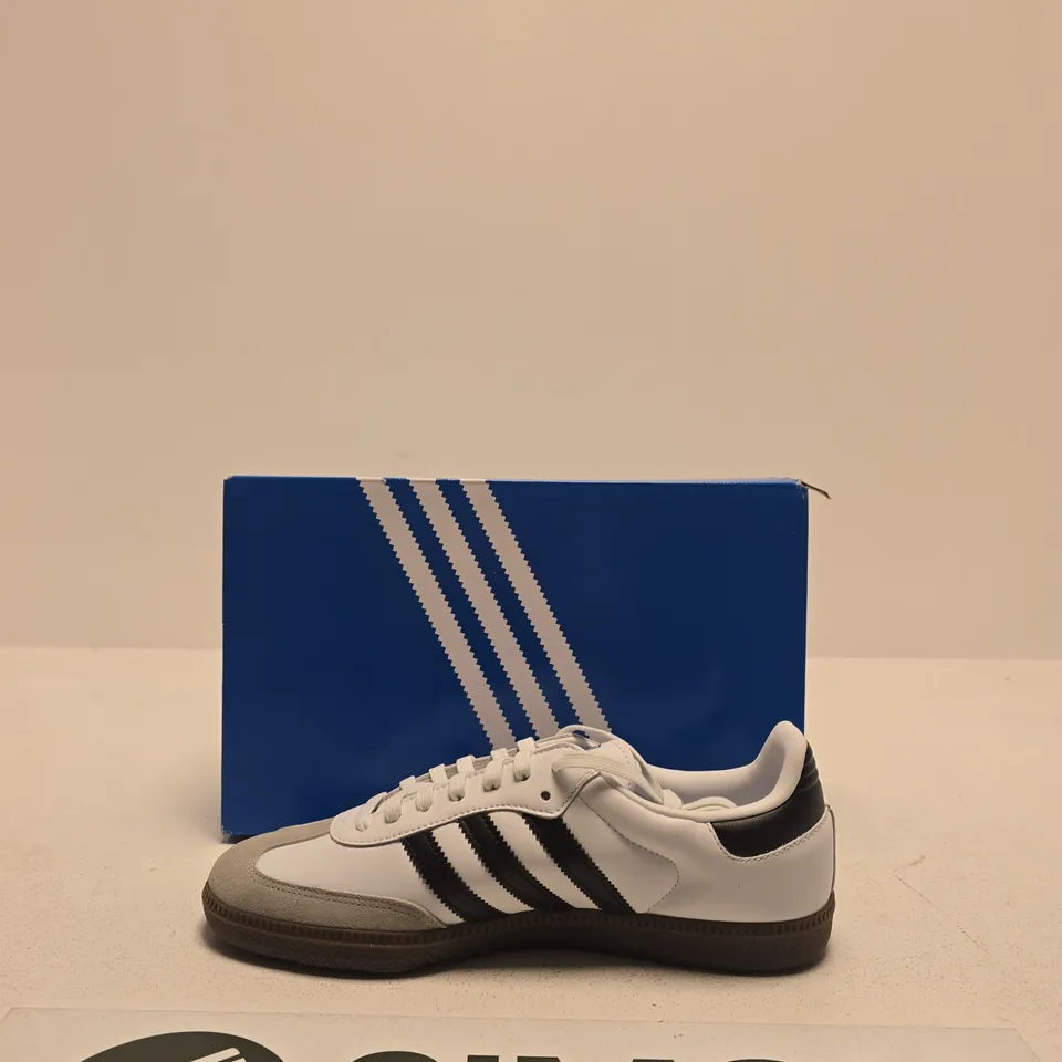 ADIDAS SAMBA SNEAKERS – WHITE/BLACK, WITH ORIGINAL BLUE BOX (SIZE UK 9) 
