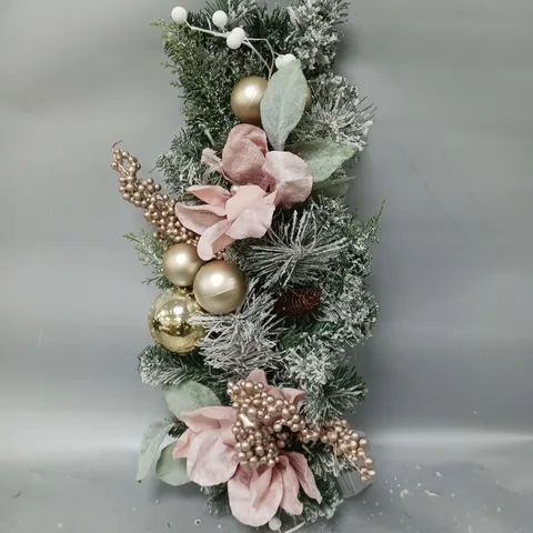 FROSTED ROSE PRE-LIT TEARDROP CHRISTMAS WREATH
