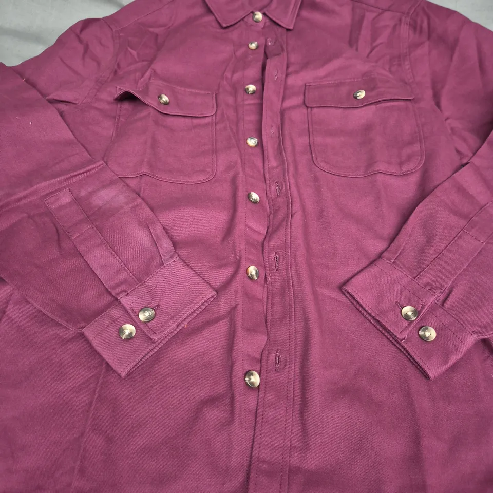 ASOS BUTTON UP LONG SLEEVE DENIM SHIRT, WINE - SIZE M