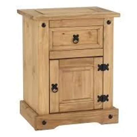 BOXED CORONA 1 DRAWER 1 DOOR BEDSIDE TABLE - DISTRESSED WAX PINE
