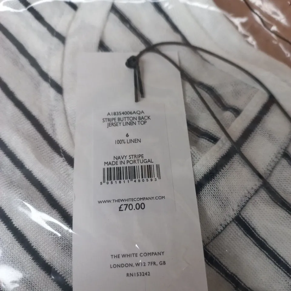 THE WHITE COMPANY NAVY STRIPE JERSEY LINEN TOP – WOMEN'S, UK SIZE 6