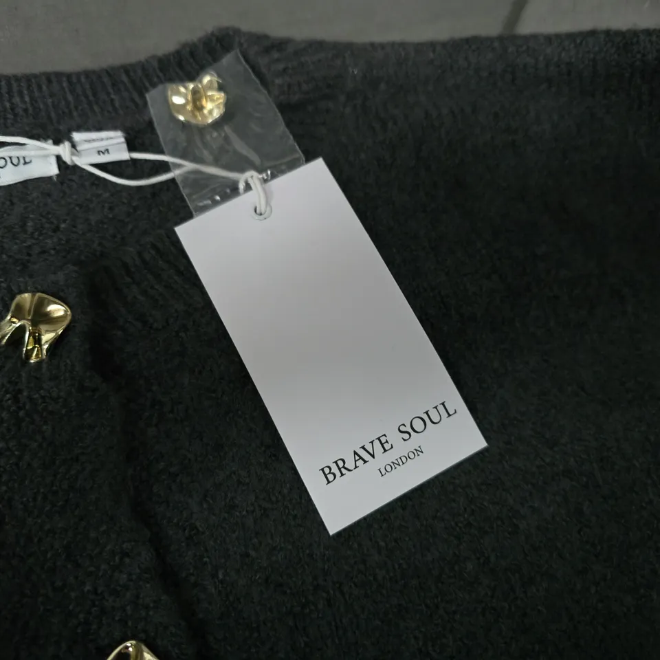 BRAVE SOUL CROP FIT CARDIGAN IN CHARCOAL - MEDIUM