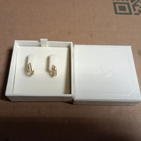 BOXED PAIR OF SWAROVSKI GOLD TONE HOOP EARRINGS 