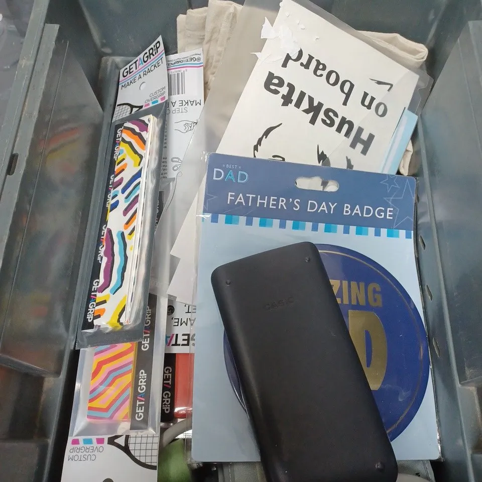 BOX OF APPROXIMATELY 15 ASSORTED HOUSEHOLD ITEMS TO INCLUDE LIGHTING, WHEELIE BIN STICKERS AND WASHING UP REFILLS