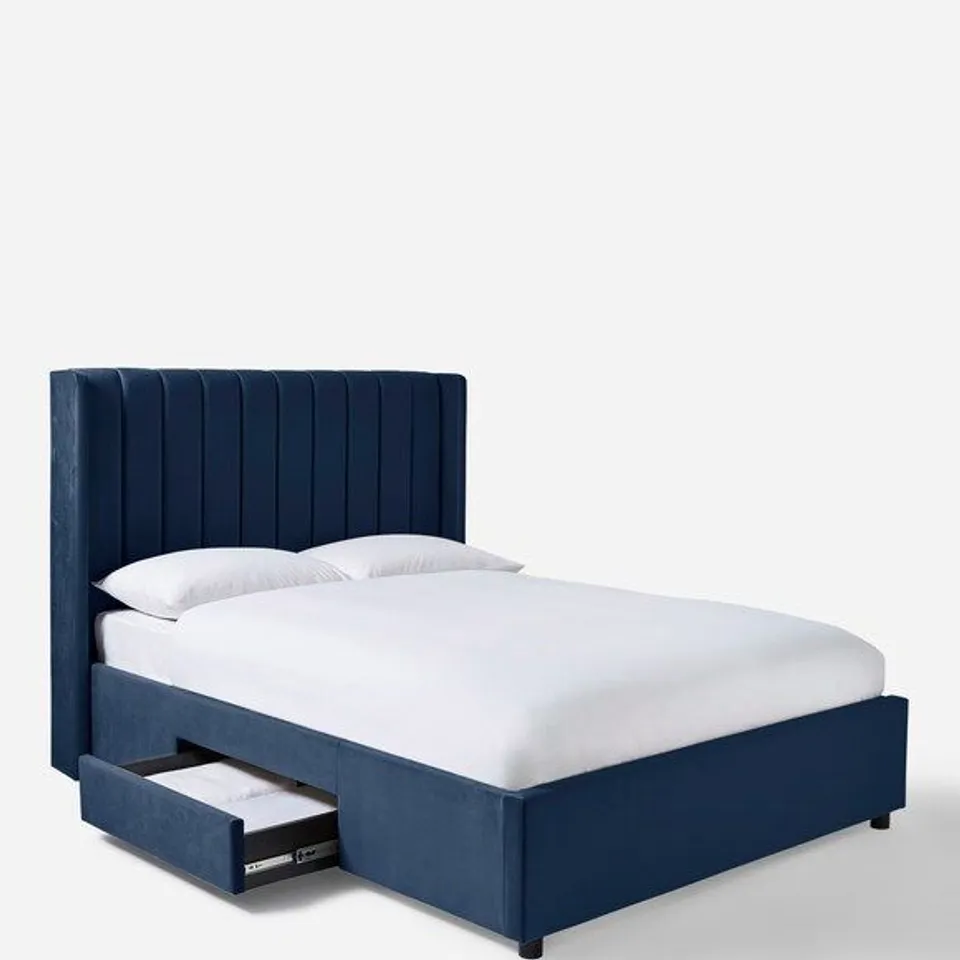 ELOISE WINGED VELVET STORAGE BEDFRAME IN MIDNIGHT DOUBLE (4 BOXES)