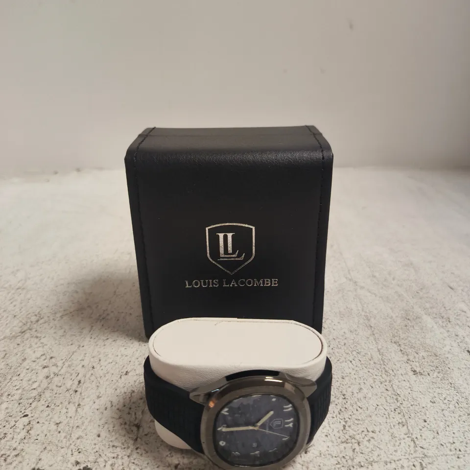 LOUIS LACOMBE WRISTWATCH – BLUE DIAL, BLACK RUBBER STRAP